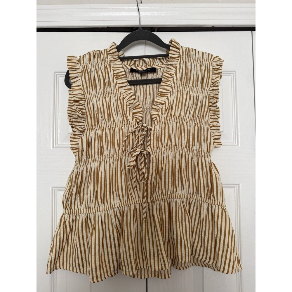 Marc New York Smocked Peplum Top Sleeveless Ruffle Tie Front Striped Size XL